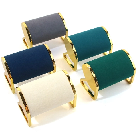 Jewelry Display Stand Watch Bracelet Holder Metal Gold Plated Velvet Microfiber Cylinder Desktop Storage Organizer