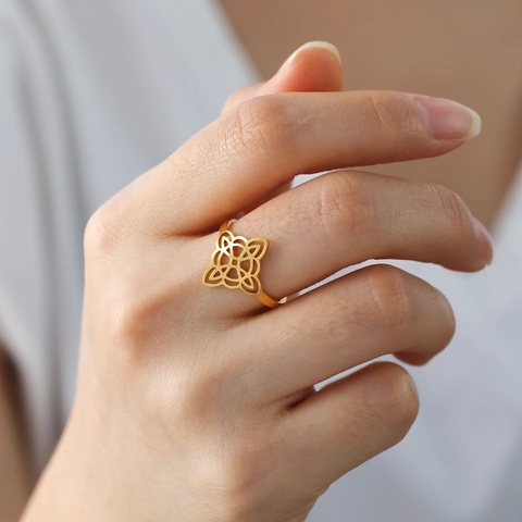 Anillo Nudo De Bruja Acero Inoxidable Ajustable Hueco Nudo Celta Joyería Vintage Para Mujeres Accesorio De Moda Regalo