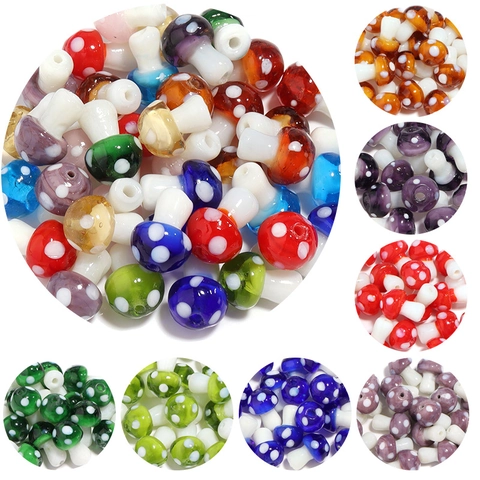 Mushroom Beads Lampwork Glass Colorful Polka Dot Design Loose Spacer Beads For DIY Jewelry Making Bracelet Necklace