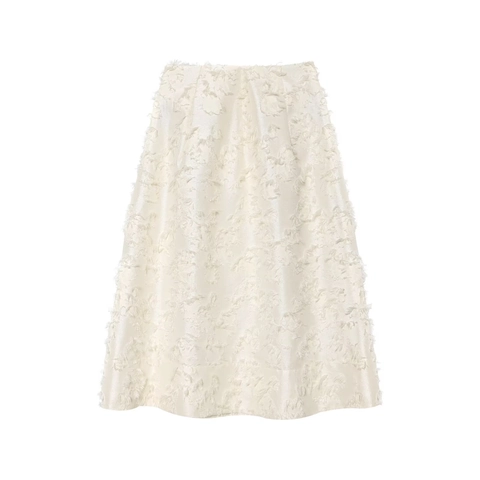 Eleganter Cremeweißer Tassel Fransen Midi Rock Für Damen Hohe Taille A-Linie Feder Textur Mode