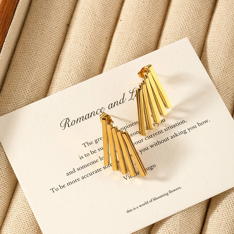 Geometric Fan Shaped Multi Bar Stud Earrings For Women Titanium Steel Gold Plated Unique Fashion Minimalist Jewelry Earring