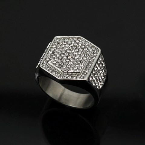 Anello Sigillo Esagonale Da Uomo Acciaio Inossidabile 316 Zircone Lusso Hip Hop Punk Gioielli