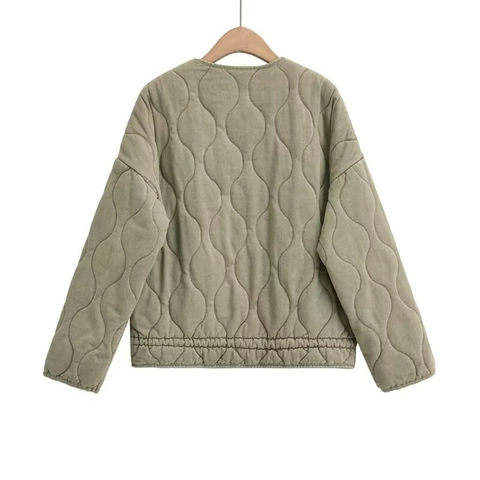 Chaqueta Acolchada Mujer Algodón Poliéster Cuello Redondo Cremallera Bolsillo Color Sólido Casual Ligero Otoño Invierno