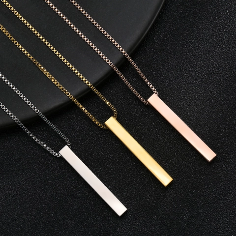 Edelstahl Geometrische Bar Anhänger Halskette Minimalistisch Lange Zylinder Polierte Trendiger Schmuck Unisex