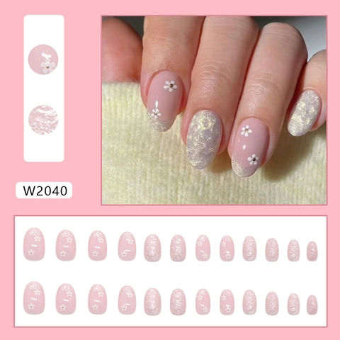 Uñas Postizas De Flores Rosas Plástico ABS Ondas De Agua Ojo De Gato Brillo Plateado Estilo Francés Ovaladas Desmontables