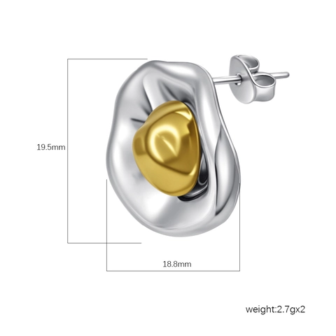 Geometric Two Tone Stainless Steel Earrings Irregular Oval Gold And Silver Fashion Jewelry For Women