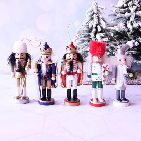 Traditional Wooden Nutcracker Soldier King Ornaments Hand Painted Christmas Tree Hanging Decor Holiday Festive Figures