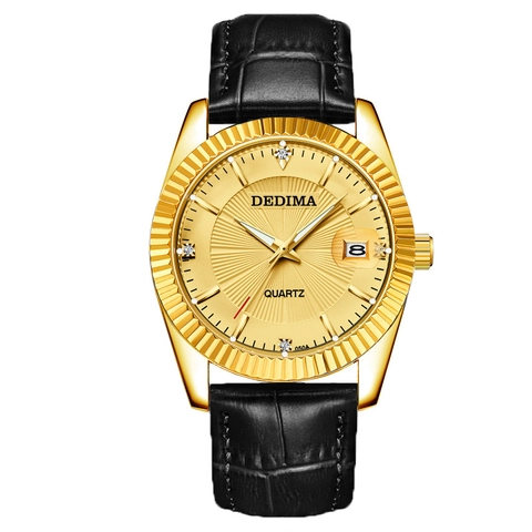 Reloj de Cuarzo Casual de Negocios de Lujo Clásico para Hombres Mujeres Bisel Estriado Visualización de Fecha de Calendario Luminoso Resistente al Agua Correa de Cuero Reloj de Pareja