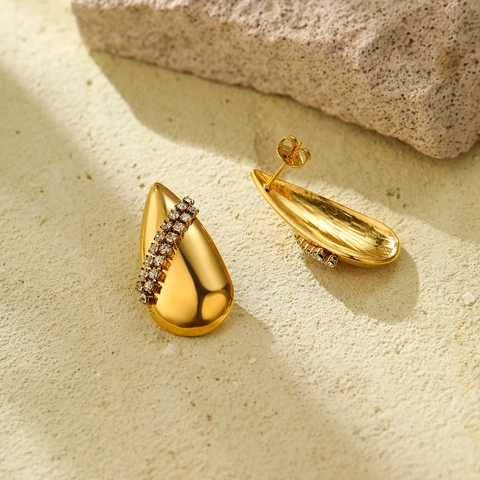18K Vergoldete Edelstahl Tränen Strass Ohrringe Für Damen Elegante Wassertropfen Ohrstecker Mode Schmuck Geschenk
