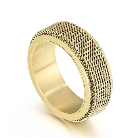 Bague Rotative Spinner Pour Homme En Acier Inoxydable Texture Maillée Hip Hop Punk Style Industriel Bijoux