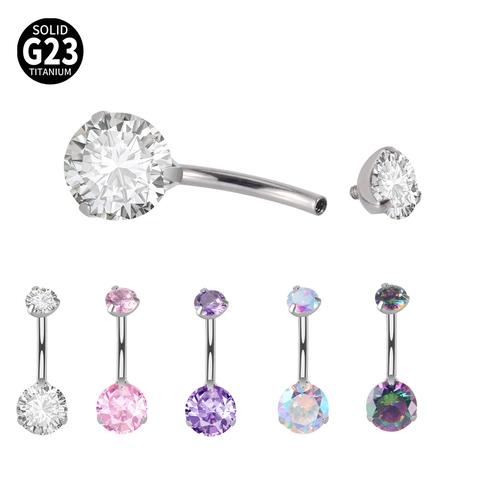 Piercing Ombligo G23 Titanio Rosca Interna Circonita Engaste De Garra Joyería Corporal Navel Stud