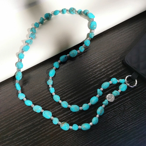 Phone Strap Crossbody Chain Bohemian Ethnic Style Handmade Turquoise Beads Acrylic Metal Charms Universal