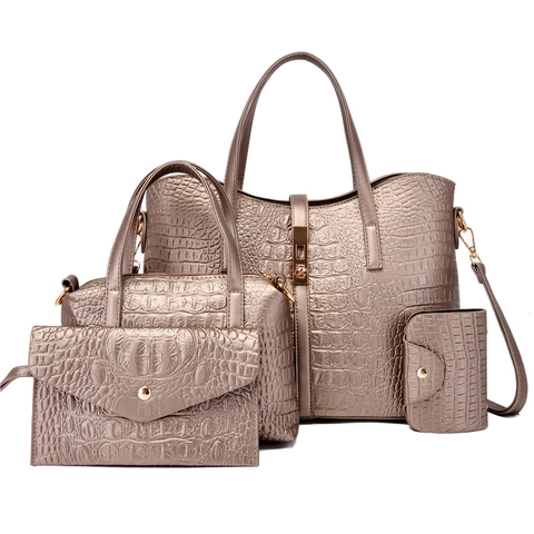 Damen Krokodil Muster Handtasche Umhängetasche Umschlag Clutch Und Kartenhalter PU Leder Geprägt Große Kapazität Gold Schloss