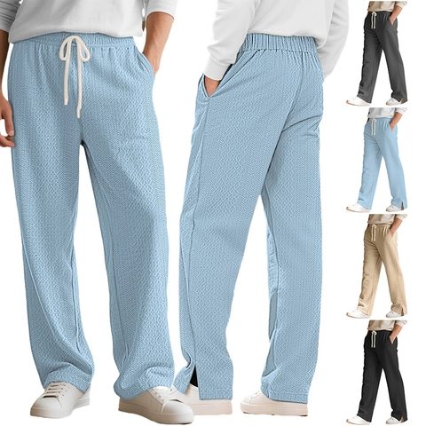 Pantaloni Casual Da Uomo Trama A Maglia Jacquard Taglio Dritto Coulisse Vita Elastica Spacco Laterale