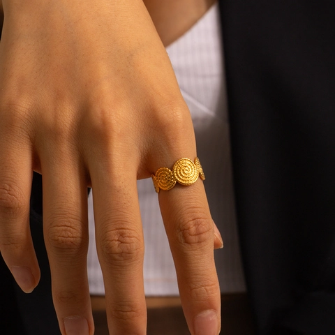 Anillo De Espiral De Acero Inoxidable Para Mujer Chapado En Oro De 18K Abierto Ajustable Vórtice Joyería Geométrica