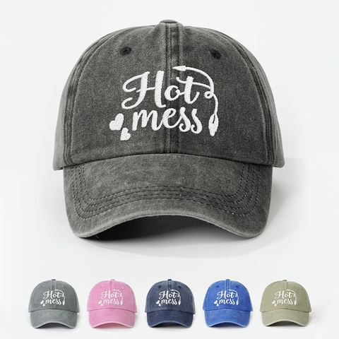 Gorra De Béisbol Con Bordado Hot Mess Lavado Vintage Patrón De Corazón Ajustable Sombrero De Sol Deporte Para Mujeres Hombres