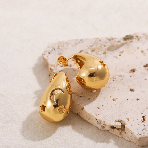 18K Vergoldete Edelstahl Ohrringe Für Damen Hohlstern Mond Tropfen Zirkonia Ohrstecker Light Luxury Fashion Wassertropfen Ohrringe Schmuck Geschenk
