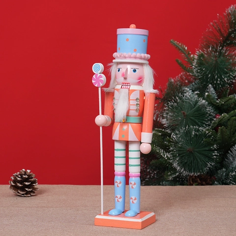 Wooden Nutcracker Soldier Ornament Candy Theme Macaron Painted Puppet For Christmas Desktop Decor Holiday Gift