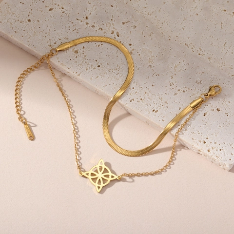 Pulsera de Doble Capa de Acero Inoxidable Con Colgante de Nudo de Bruja Celta Pulsera Hueca Geométrica Joyería para Mujeres y Hombres