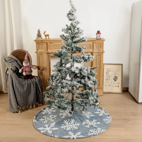 Jupe De Sapin De Noël Chaussette De Noël Bleu Peluche Jacquard Motif Flocon De Neige Décoration