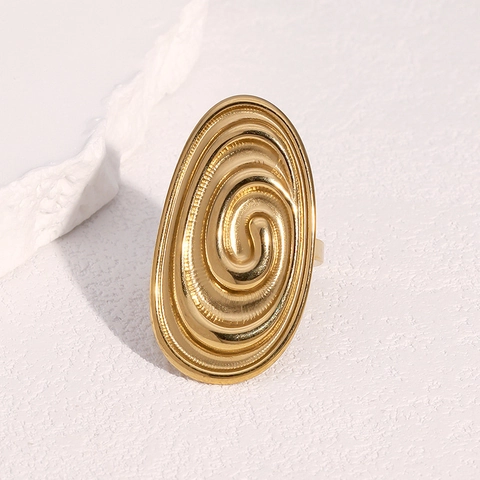 Anillo Abierto Geométrico De Acero Inoxidable Chapado En Oro De 18K Espiral Vortex Para Mujer Joyería Vintage Ajustable De Disco Minimalista