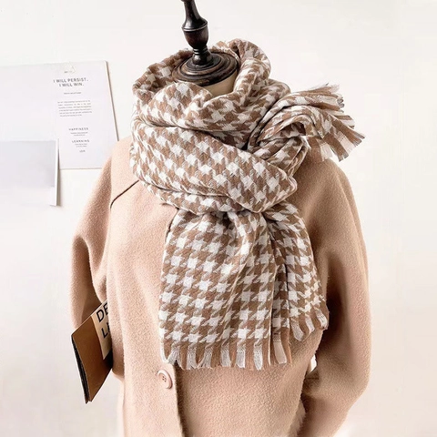 Hahnentritt Schal Winter Warm Dick Kaschmir-Imitat Karo Quaste Schal Wickel Weich Lange Halswärmer Für Damen Herren