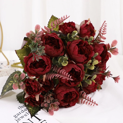 Artificial Peony Flowers Bouquet Satin Cloth Realistic Faux Peonies Home Decor Wedding Party Photography Props