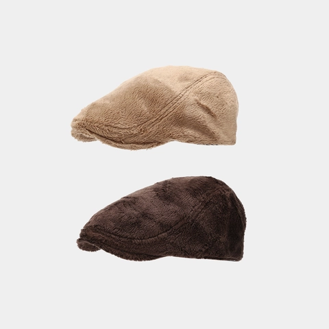 Vintage Solid Color Plush Ivy Cap Soft Warm Faux Fur Flat Hat For Autumn Winter Casual Artistic Painter Beret