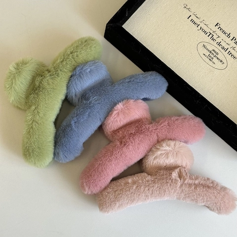 Pinza Per Capelli In Peluche Ecopelliccia Morbida Grande Molletta Squalo Quotidiano Autunno Inverno Stile Coreano Dolce Donne