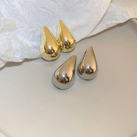 Minimalist Geometric Water Drop Stud Earrings Alloy Mirror Finish With Silver Earring Post For Women Accessory