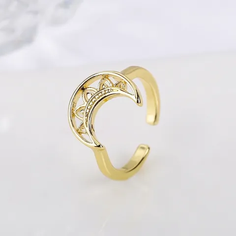 Himmelskörper Mond Sonne Vergoldet Zirkonia Verstellbarer Offener Ring Für Damen Eleganter Kupfer Fingerring Leichter Luxus Schmuck