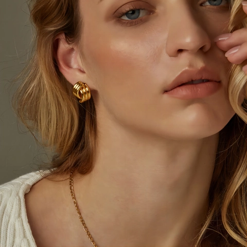 Edelstahl Creolen Verschlungen Gedreht Rippen C-Form Retro Minimalistisch Französischer Stil Damen Mode Schmuck