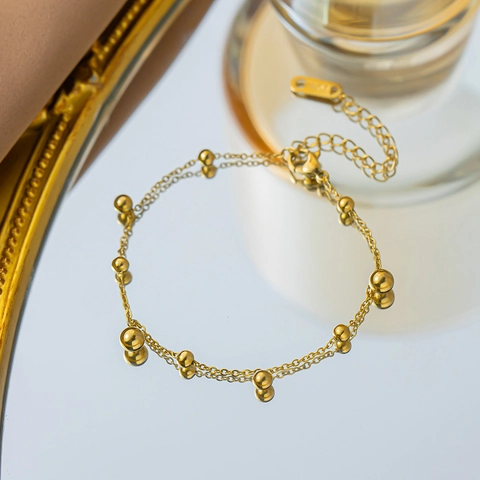 Minimalist Round Bead Bracelet For Women 18K Gold Plated Stainless Steel Delicate Chain Jewelry Elegant Adjustable Gift
