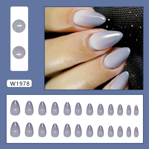 Uñas Postizas Press On Forma De Almendra Degradado Azul Glaciar Púrpura Brillante Plástico ABS Para Mujeres