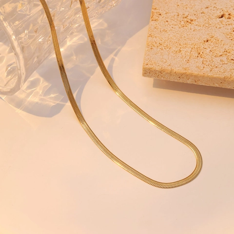 Collana A Catena A Spina Di Pesce Elegante Placcata Oro Acciaio Inossidabile Girocollo Piatto Minimalista Da Donna