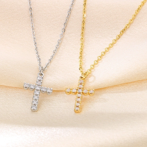 Collana Con Ciondolo A Croce Acciaio Inossidabile Strass Catena Clavicola Gioielli Di Moda Per Donne
