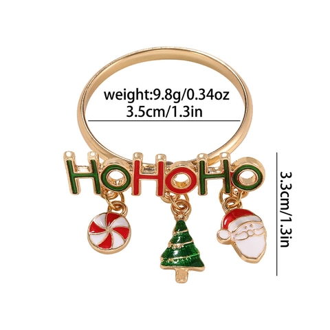 Kerst Servetringen Goud Legering HOHOHO Letter Ontwerp Met Kerstman Kerstboom Hangers Feestelijke Tafeldecoratie