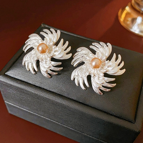 Vintage Ohrringe Für Frauen Legierung Kupfer Mit 925 Sterling Silber Ohrstecker Künstliche Perle Strass Blume Geometrisch Schmuck