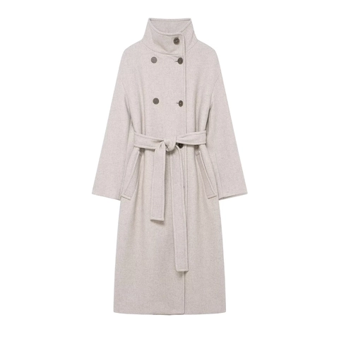 Cappotto Lungo In Lana Da Donna Doppiopetto Collo Alto Con Cintura Elegante Ampio Misto Outwear