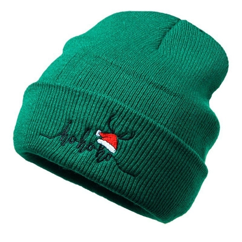 Kerst Gebreide Beanie Muts Acryl Rendiergewei Hohoho Borduurwerk Winter Warm Vakantie Feest Voor Heren Dames