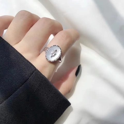Franse Retro S925 Sterling Zilver Tulp Parelmoer Open Ring Voor Vrouwen Verstelbare Minimalistische Schelpbloem Vingerring Sieraden Cadeau