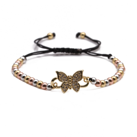 Butterfly Charm Bracelet Copper Zircon Micro Pave Adjustable Woven Rope Boho Jewelry For Women