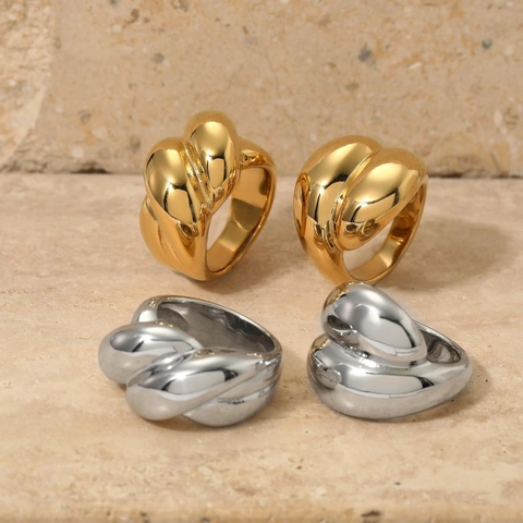 Stainless Steel Rings For Women Gold Silver Plated Croissant Twist Geometric Niche Design Minimalist Wide Band