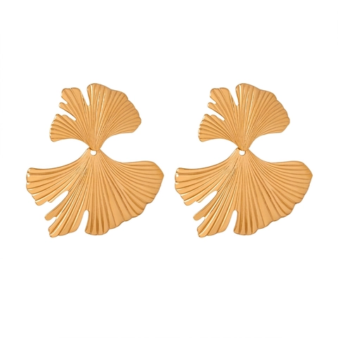 Orecchini A Foglia Di Ginkgo Acciaio Al Titanio Placcato Oro Texture Irregolare Gioielli Di Moda Retrò Per Donne