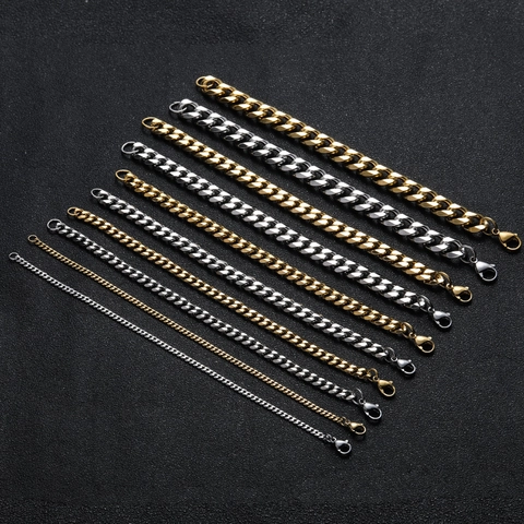 Edelstahl Cuban Link Chain Armband Hip Hop Polierter Metallschmuck Für Männer Und Frauen Mit Hummerverschluss