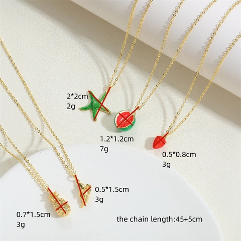 Summer Fruit Starfish Pendant Necklace Copper 14K Gold Plated Enamel Dainty Jewelry For Women Drip Oil Clavicle Chain