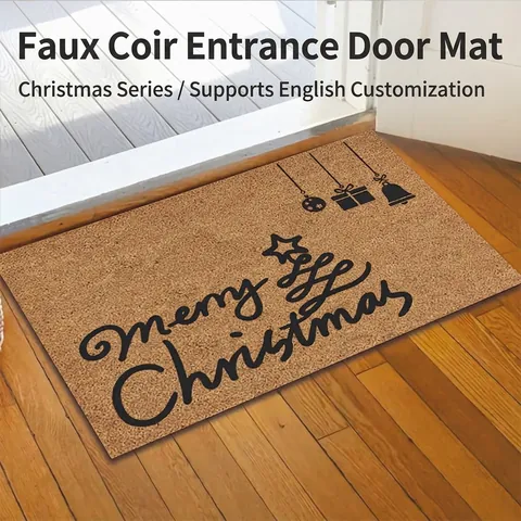 Zerbino Di Natale Effetto Cocco Superficie Spazzolata Retro Antiscivolo TPR Merry Christmas Stampato Ingresso Interno Lavabile