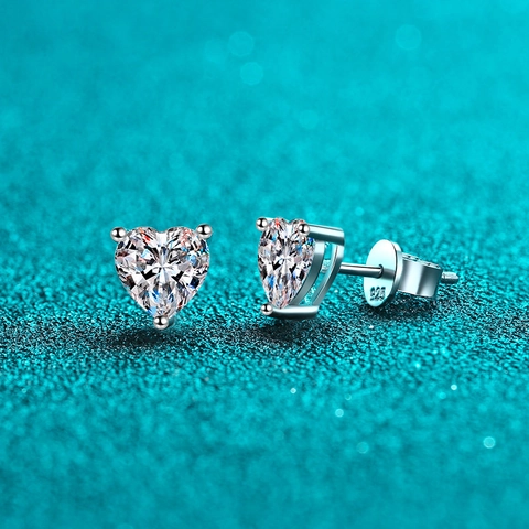 925 Sterling Silver Heart Shaped Moissanite Stud Earrings For Women Zirconia Minimalist Jewelry Heart Gift For Girlfriend