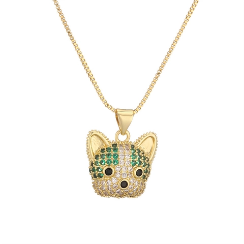 Collar con Colgante de Bulldog Francés de Cobre Chapado en Oro Moda Occidental para Mujer Joyería de Cuello de Perro de Circonita