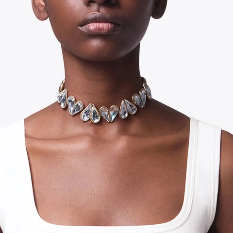 Heart Pear Shaped Rhinestone Choker Necklace Copper Crystal Elegant Fashion Jewelry For Women